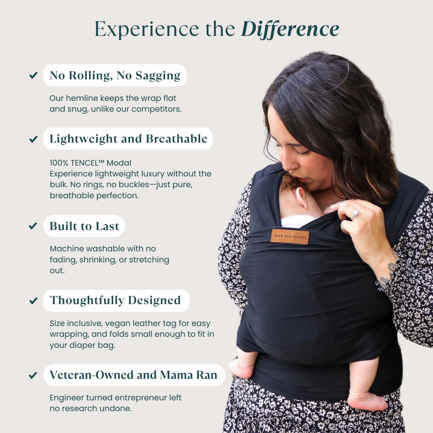 Ezra Baby Wrap - Lightweight Baby Carrier - Onyx Black - Best Baby Wrap for Newborns 0-18 Months - 100% Tencel Modal, Comfortable, Simple, and Hands-Free Babywearing Wraps