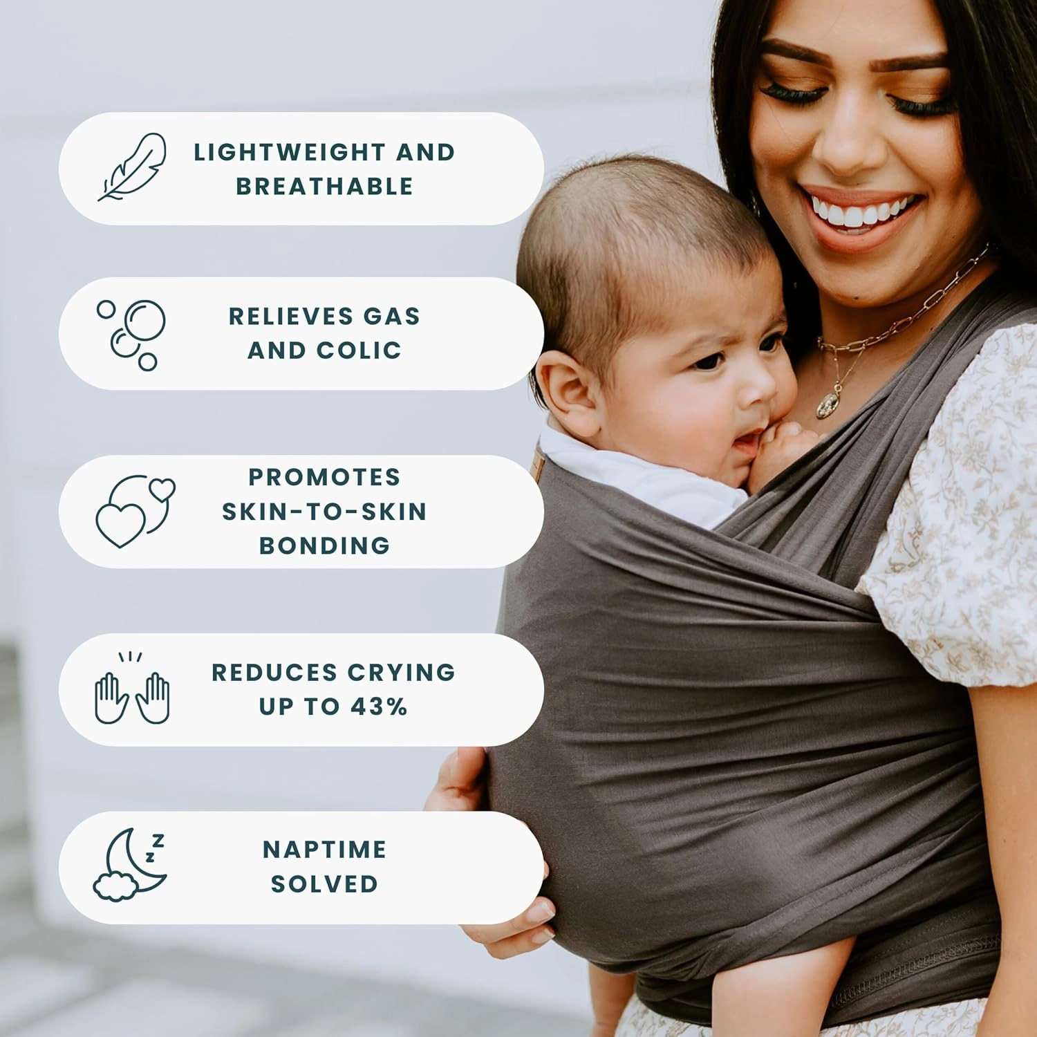 Ezra Baby Wrap - Lightweight Baby Carrier - Slate Grey - Best Baby Wrap for Newborns 0-18 Months - 100% Tencel Modal, Comfortable, Simple, and Hands-Free Babywearing Wraps