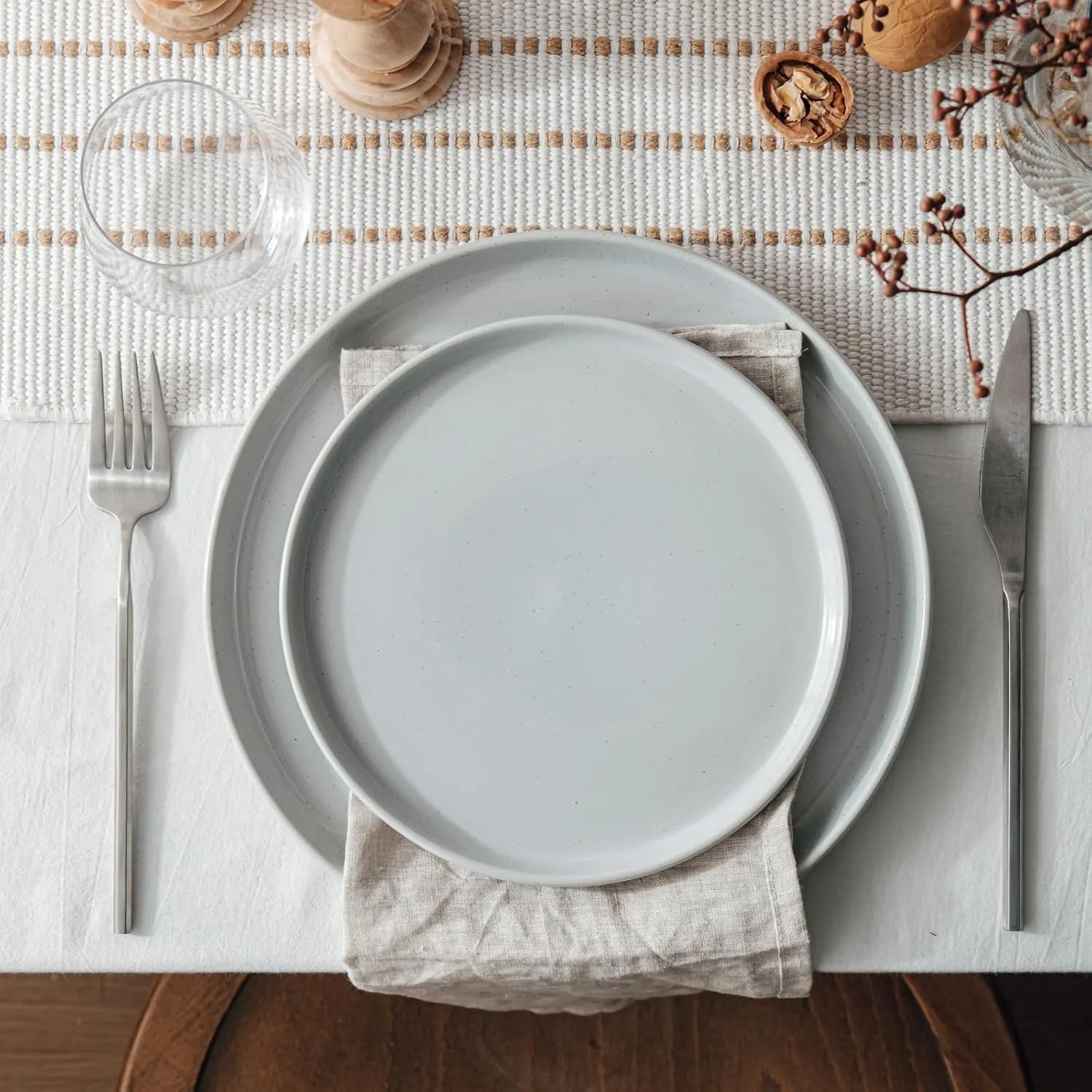 Famiware Milkyway Plates and Bowls Set, 12 Pieces Dinnerware Sets, Dishes Set for 4, Light Gray