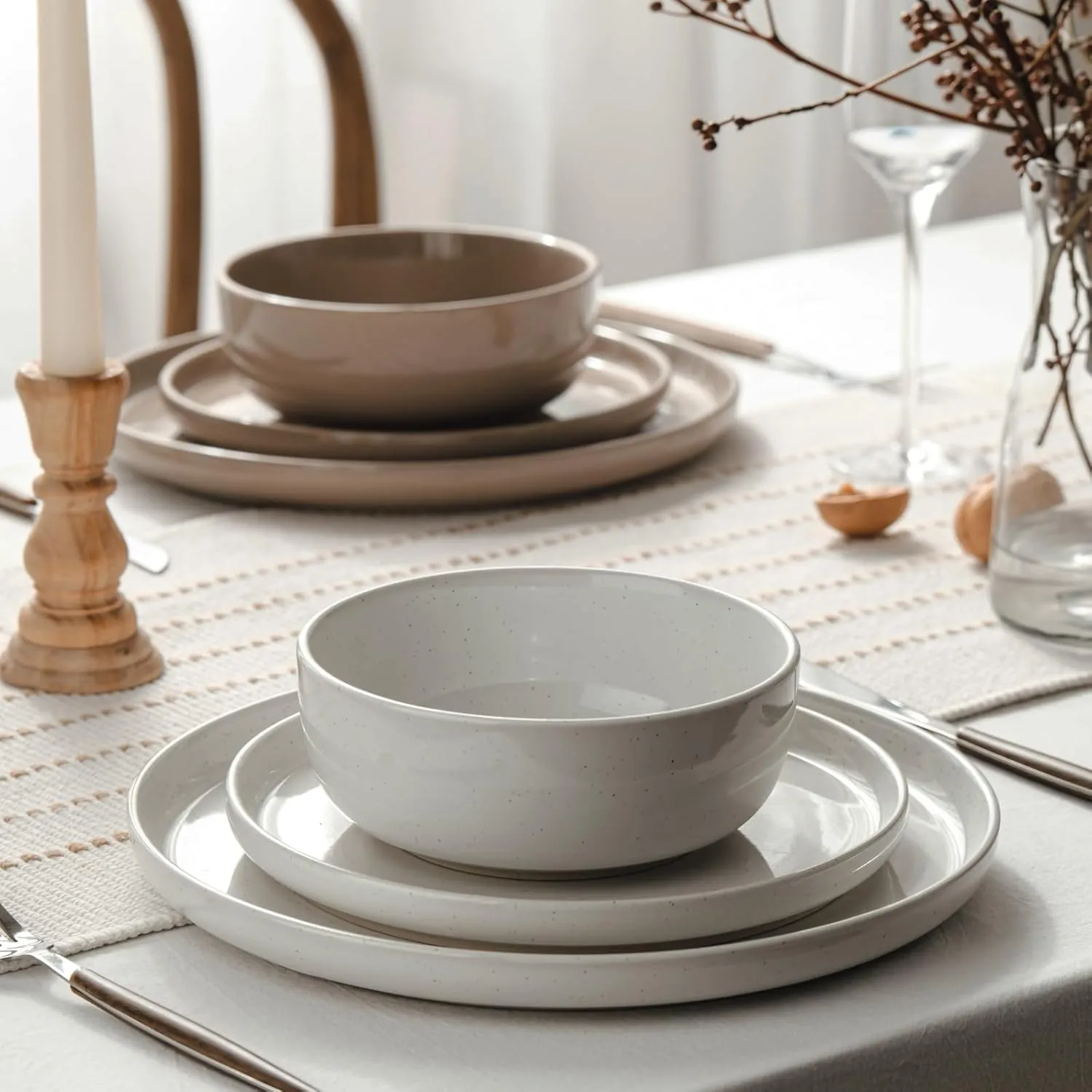 Famiware Milkyway Plates and Bowls Set, 12 Pieces Dinnerware Sets, Dishes Set for 4, Multi-color