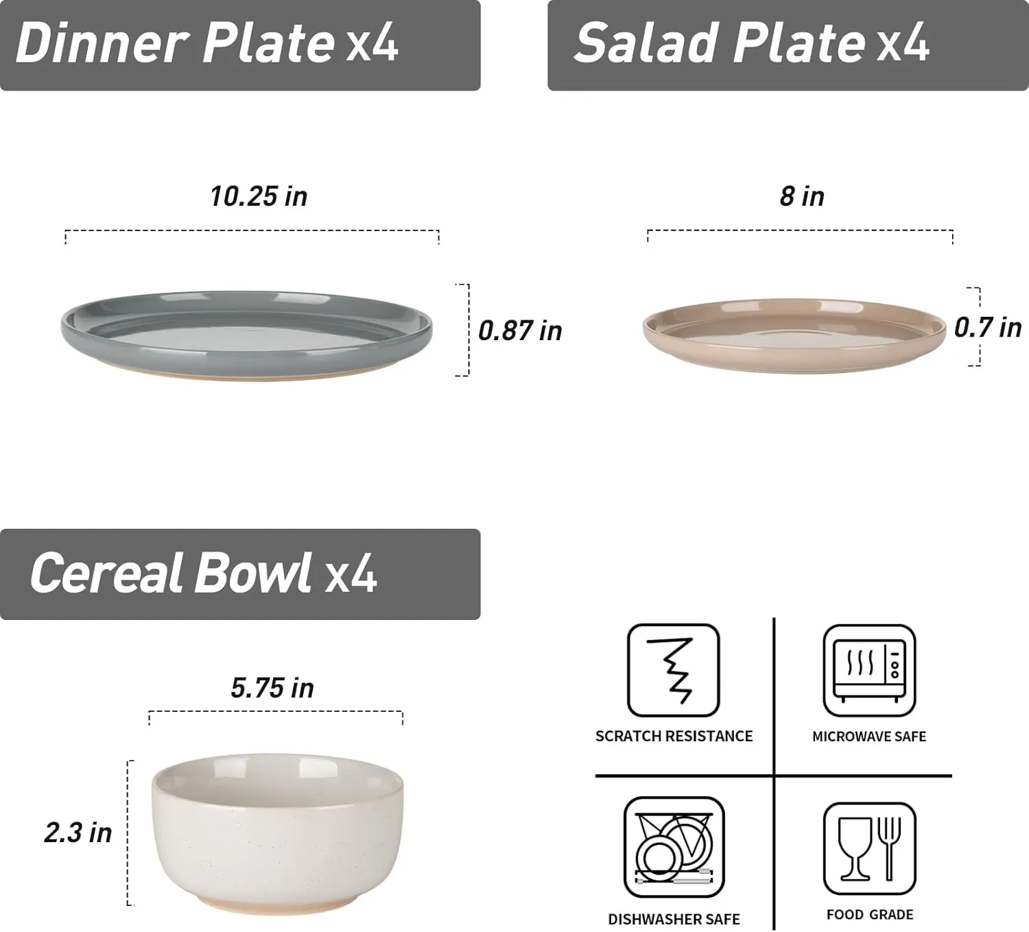 Famiware Milkyway Plates and Bowls Set, 12 Pieces Dinnerware Sets, Dishes Set for 4, Multi-color