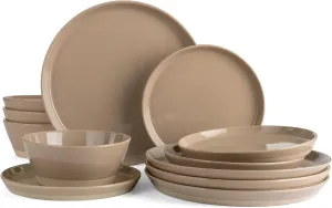 Famiware Saturn Dinnerware Sets, 12 Pieces Dish Set, Plates and Bowls Sets for 4, Cinnamon Brown