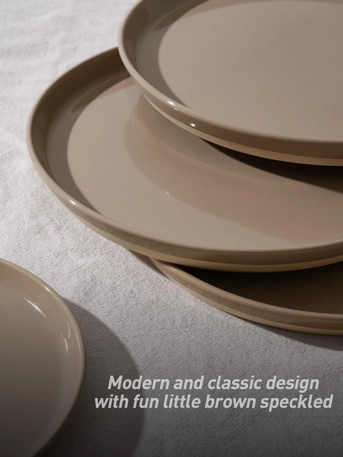 Famiware Saturn Dinnerware Sets, 12 Pieces Dish Set, Plates and Bowls Sets for 4, Cinnamon Brown