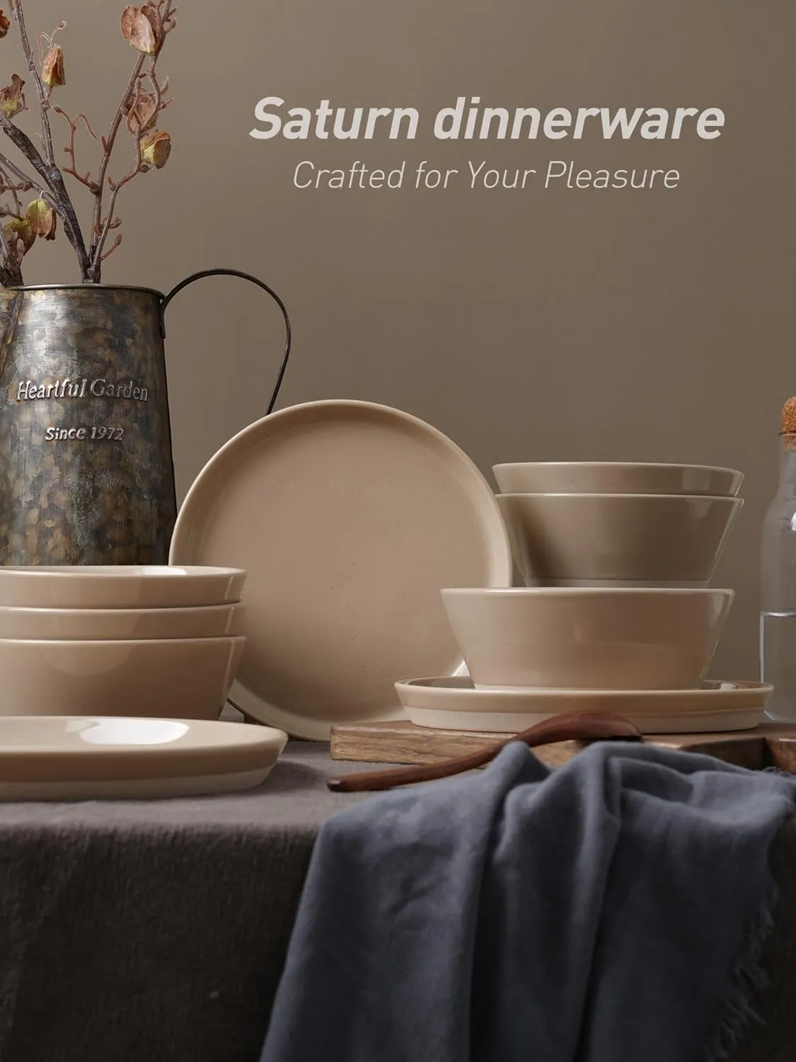 Famiware Saturn Dinnerware Sets, 12 Pieces Dish Set, Plates and Bowls Sets for 4, Cinnamon Brown