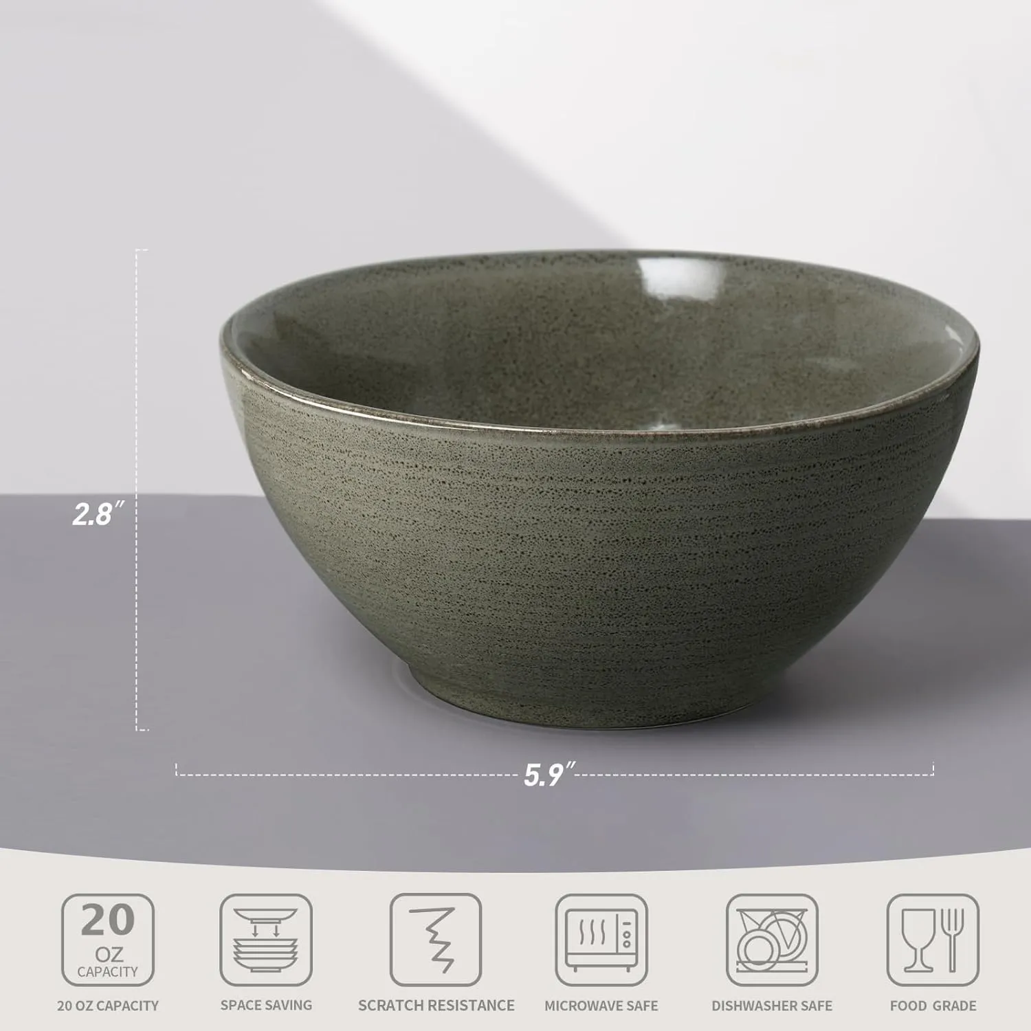 Famiware Tempus Cereal Bowls Set of 6, 20 oz Salad & Soup Bowls - Dishwasher & Microwave Safe - Dark Olive