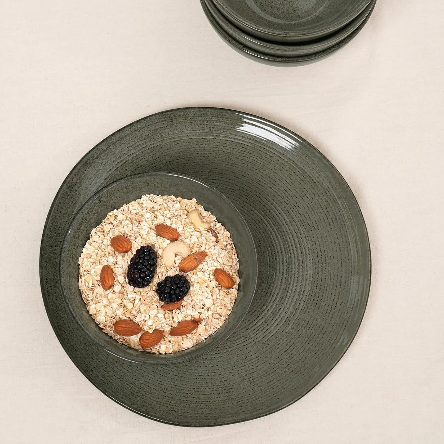 Famiware Tempus Cereal Bowls Set of 6, 20 oz Salad & Soup Bowls - Dishwasher & Microwave Safe - Dark Olive