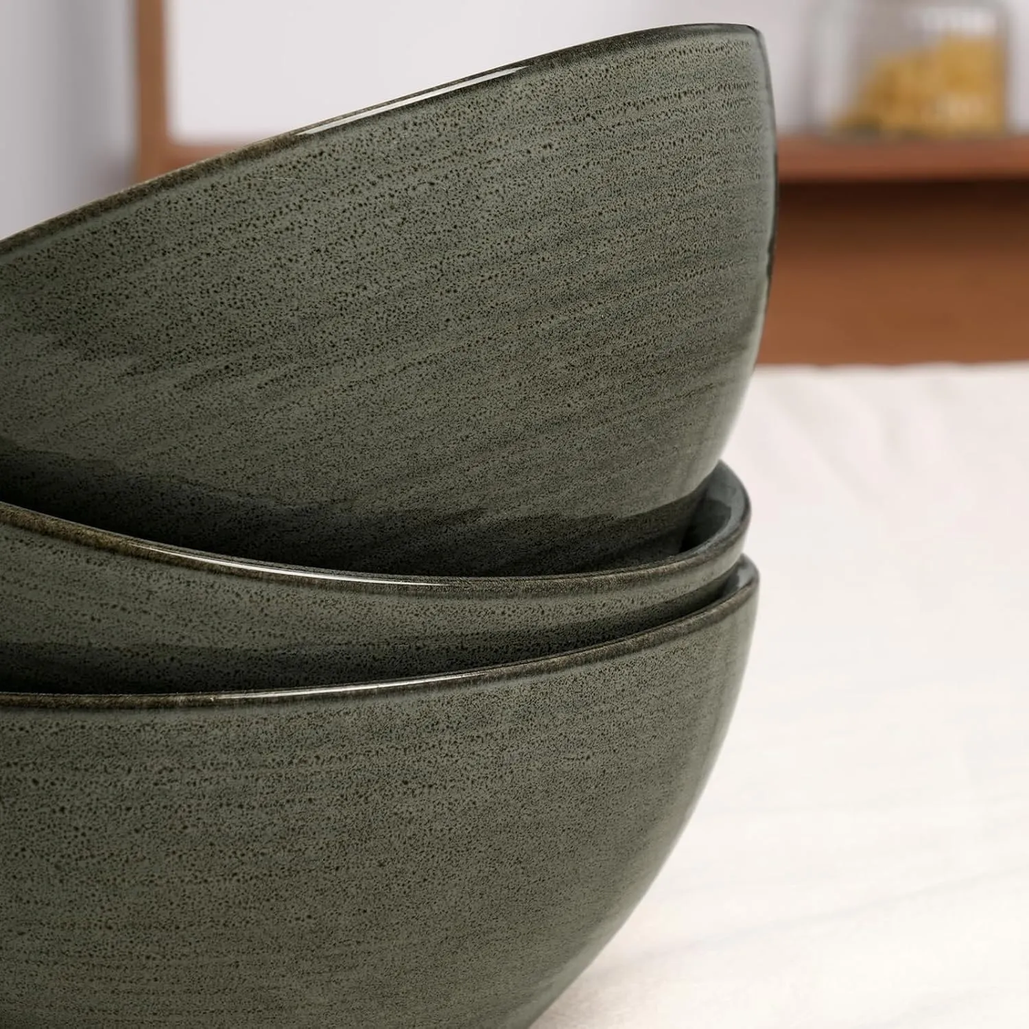 Famiware Tempus Cereal Bowls Set of 6, 20 oz Salad & Soup Bowls - Dishwasher & Microwave Safe - Dark Olive