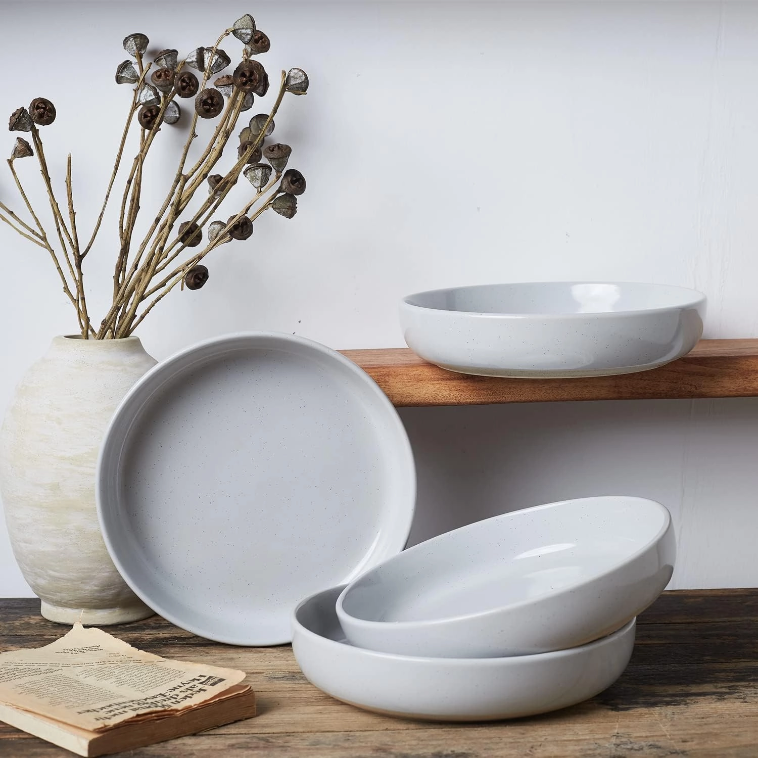 famiware Milkyway 33 oz Bowl Set, Pasta Bowls Set of 4, Salad Bowls Perfect for Your Friend for Housewarming, Thanksgiving, Christmas, Light Gray