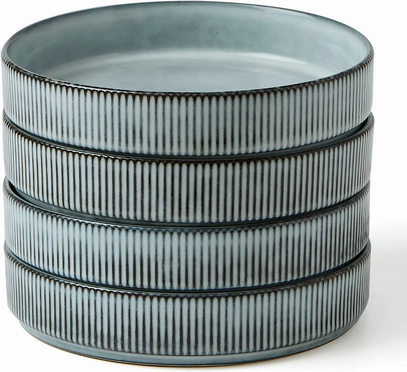 famiware Star 7.5" Pasta Bowls Set, Salad Bowl Set of 4, Double Reactive Glaze, Stackable, Ideal for Your Friend for Housewarming, Festivals, Smoky Blue