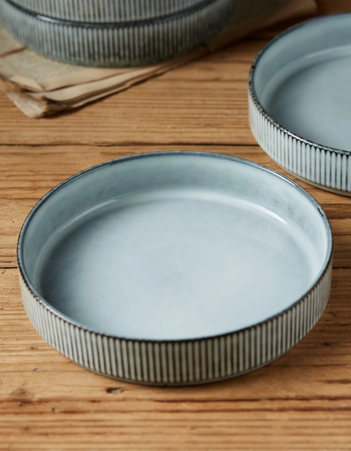famiware Star 7.5" Pasta Bowls Set, Salad Bowl Set of 4, Double Reactive Glaze, Stackable, Ideal for Your Friend for Housewarming, Festivals, Smoky Blue
