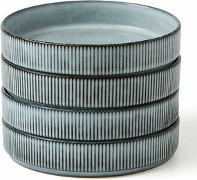 famiware Star 7.5" Pasta Bowls Set, Salad Bowl Set of 4, Double Reactive Glaze, Stackable, Ideal for Your Friend for Housewarming, Festivals, Smoky Blue