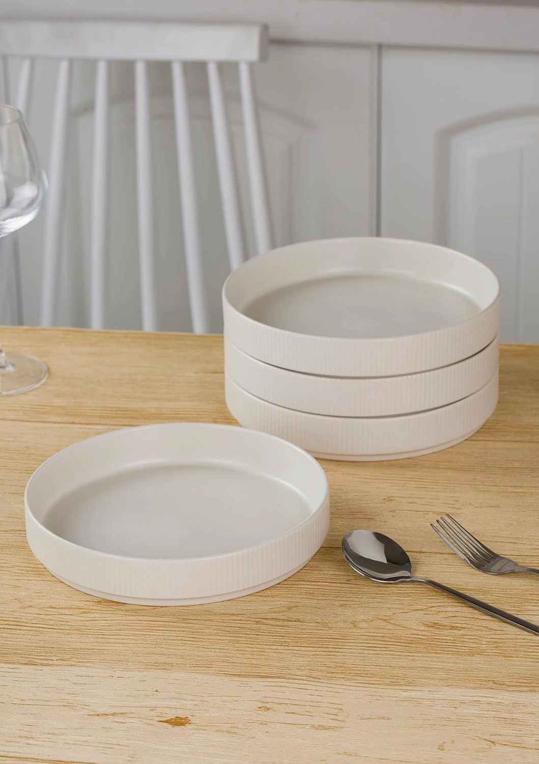 famiware Star 7.5" Pasta Bowls Set, Salad Bowl Set of 4, Double Reactive Glaze, Stackable, Perfect for Your Friend for Housewarming, Thanksgiving, Christmas, Matte White