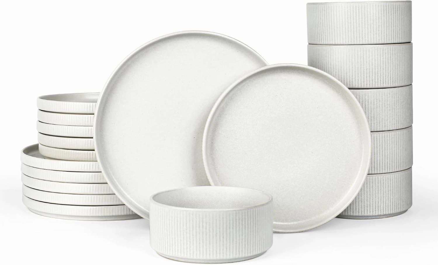 Famiware Star Plates and Bowls Sets, Modern Stoneware Dinnerware Sets for 6, 18-Piece Kitchen Dish Sets - Chip and Scratch Resistant, Microwave and Dishwasher Safe Tableware Set, Matte White