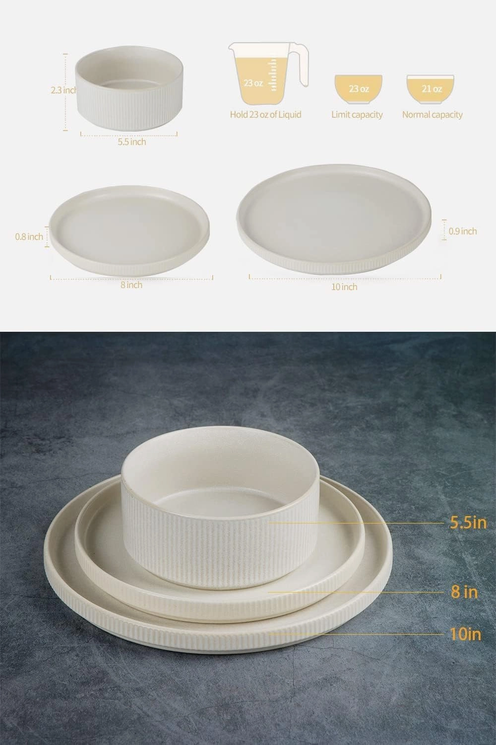 Famiware Star Plates and Bowls Sets, Modern Stoneware Dinnerware Sets for 6, 18-Piece Kitchen Dish Sets - Chip and Scratch Resistant, Microwave and Dishwasher Safe Tableware Set, Matte White