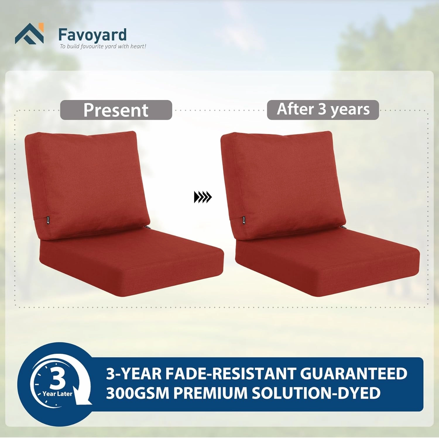Favoyard Deep Seat Patio Cushions 24 × 24 inch Rainproof & Fadeness Furniture Cushion Set for Outdoor Chair Couch with Polyester-Linen Fabric & Removable Cover, Hidden Zipper and Adjustment Staps