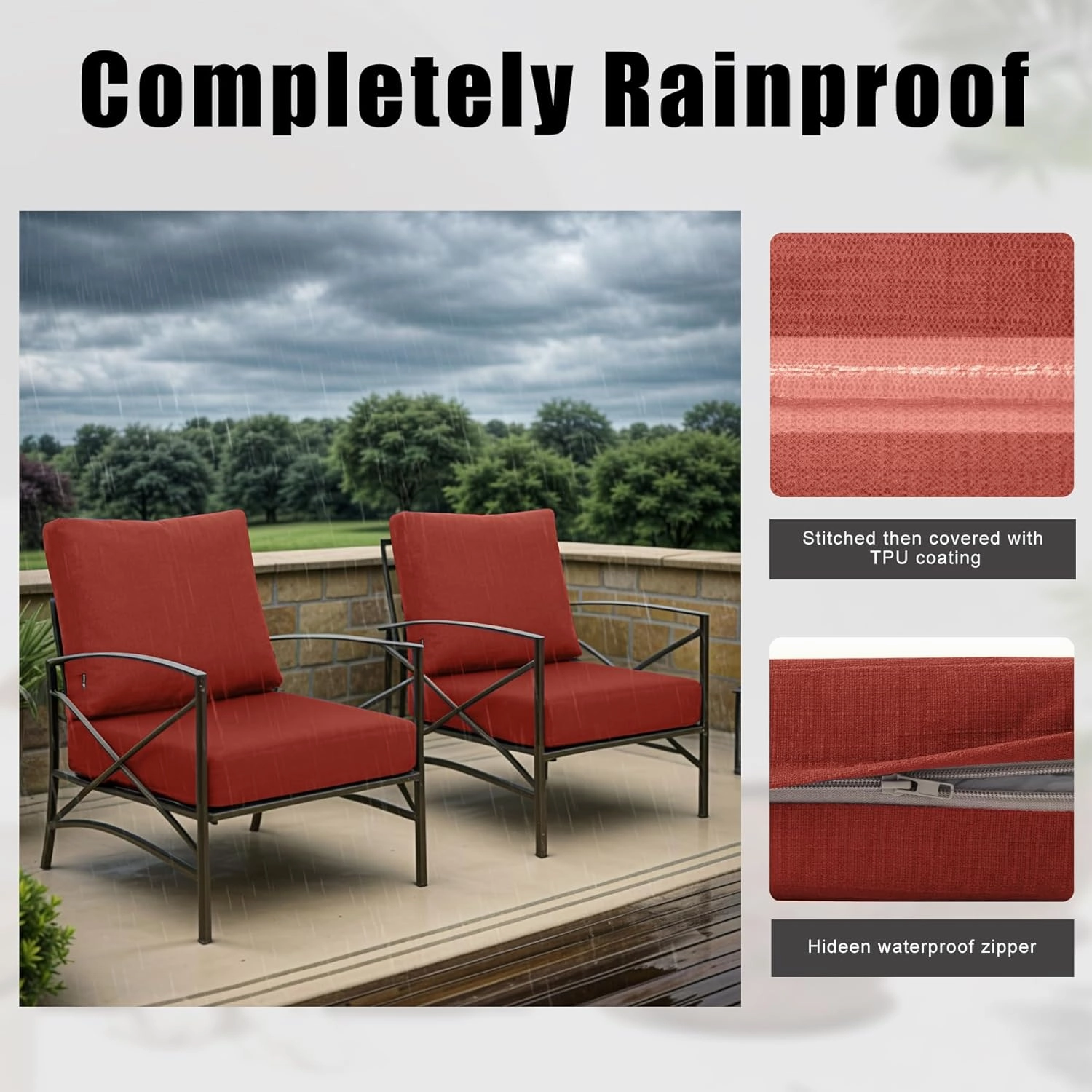Favoyard Deep Seat Patio Cushions 24 × 24 inch Rainproof & Fadeness Furniture Cushion Set for Outdoor Chair Couch with Polyester-Linen Fabric & Removable Cover, Hidden Zipper and Adjustment Staps