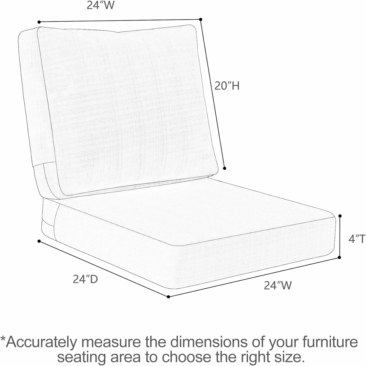 Favoyard Deep Seat Patio Cushions 24 × 24 inch Rainproof & Fadeness Furniture Cushion Set for Outdoor Chair Couch with Polyester-Linen Fabric & Removable Cover, Hidden Zipper and Adjustment Staps