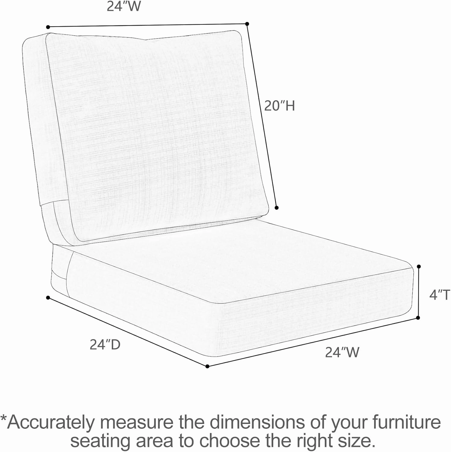 Favoyard Deep Seat Patio Cushions 24 × 24 inch Rainproof & Fadeness Furniture Cushion Set for Outdoor Chair Couch with Polyester-linen Fabric & Removable Cover, Hidden Zipper and Adjustment Staps
