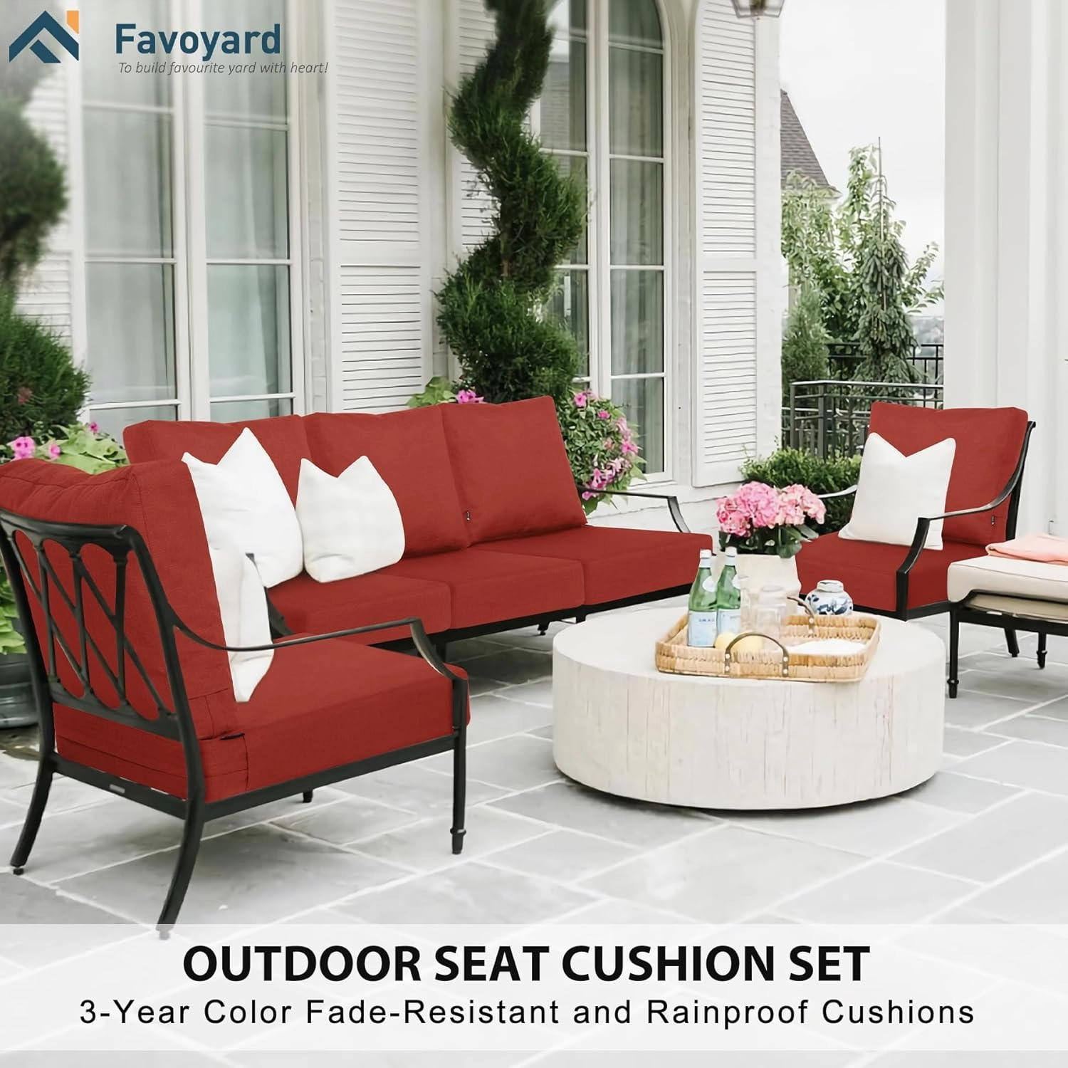 Favoyard Deep Seat Patio Cushions 24 × 24 inch Rainproof & Fadeness Furniture Cushion Set for Outdoor Chair Couch with Polyester-Linen Fabric & Removable Cover, Hidden Zipper and Adjustment Staps
