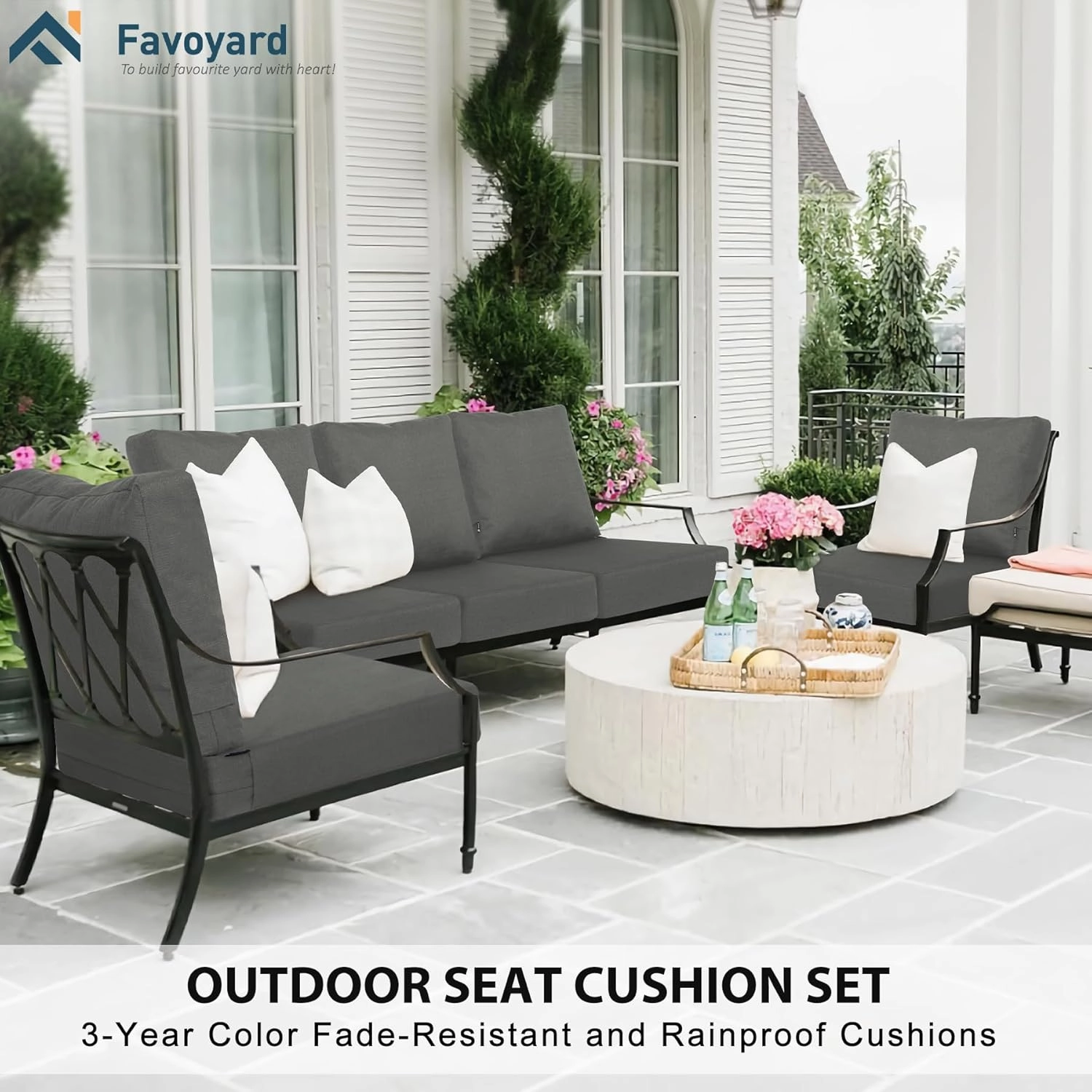 Favoyard Deep Seat Patio Cushions 24 × 24 inch Rainproof & Fadeness Furniture Cushion Set for Outdoor Chair Couch with Polyester-linen Fabric & Removable Cover, Hidden Zipper and Adjustment Staps