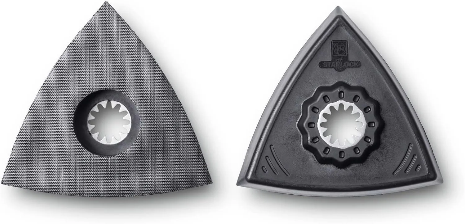 Fein Starlock Triangular Backing Pad Set with Hook & Loop Attachment - Plastic Plate for Scratch-Free Sanding, Unperforated, Standard Version, 3-1/8" Edge Length, 2-Pack - 63806129220
