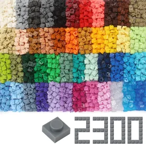 Feleph Basic 2300 Pieces Plate 1x1 Bricks 46 Colors Parts Building Play Blocks Set Toy Classic Accessories Compatible with 3024