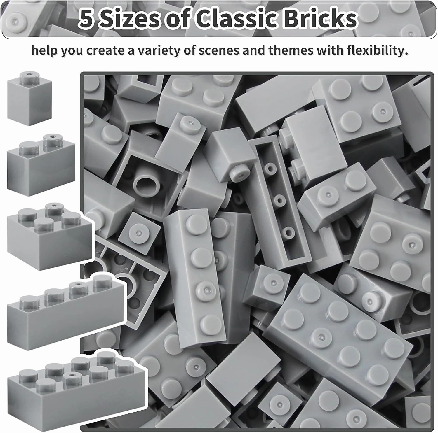Feleph Building Bricks 1x1 1x2 1x4 2x2 2x4 Bulk 320 Pcs Mixed Sizes Classic Block Accessories Parts and Pieces Creative Toy Set for Boys and Girls Compatible with Major Brands(Light Bluish Gray)