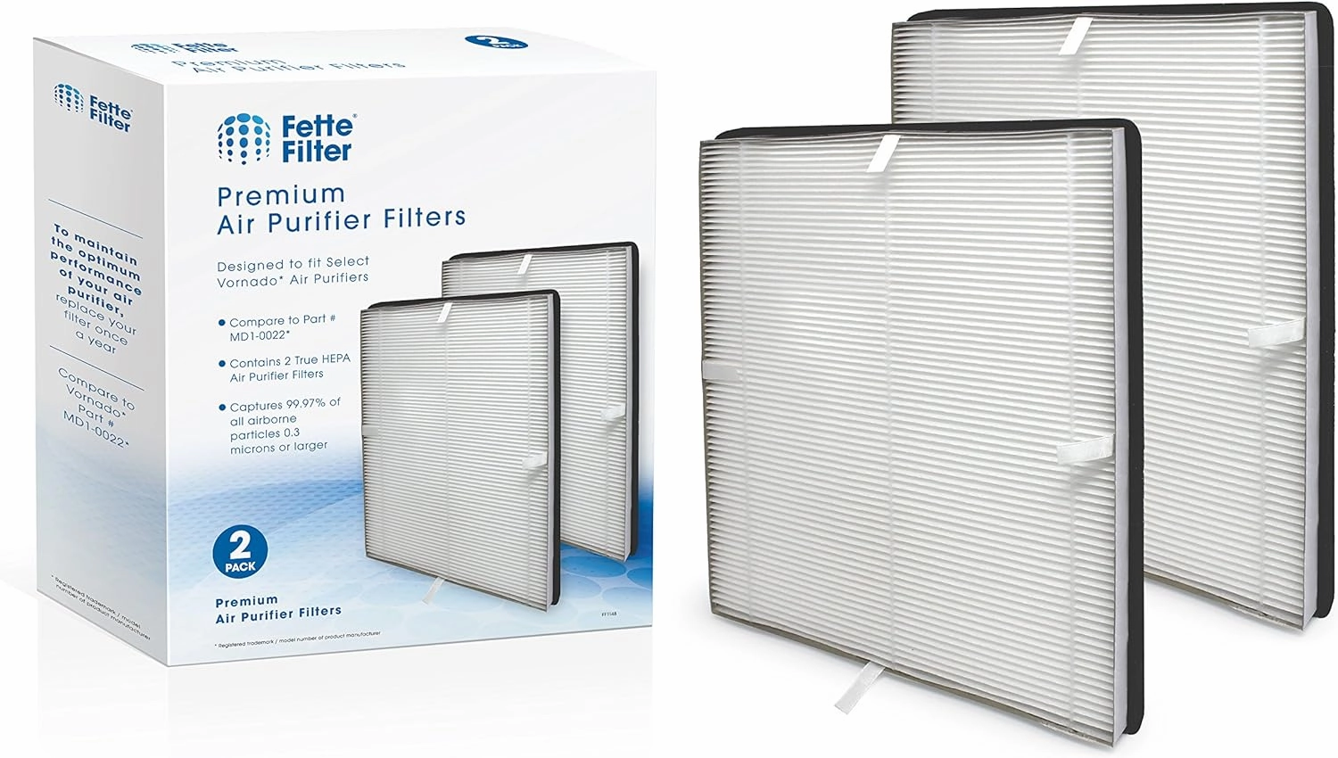 Fette Filter - 2 Premium H13 True Hepa Air Purifier Filters Compatible with Vornado Air Purifier Models AC300 AC350 AC500 AC550 PCO200 PCO300 PCO500 PCO375DC PCO575 Part # MD1-0022 (2 Filters)