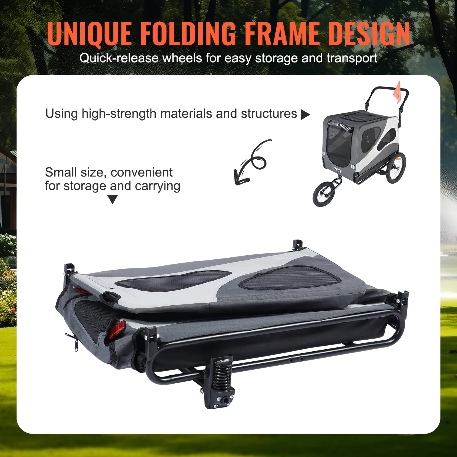 (FINAL PRICES ARE LOWER ON OUR SITE!) VEVOR Dog Bike Trailer, Supports up to 100 lbs, 2-in-1 Pet Stroller Cart Bicycle Carrier, Easy Folding Cart Frame with Quick Release Wheels, Universal Bicycle Coupler, Reflectors, Flag, Black/Gray