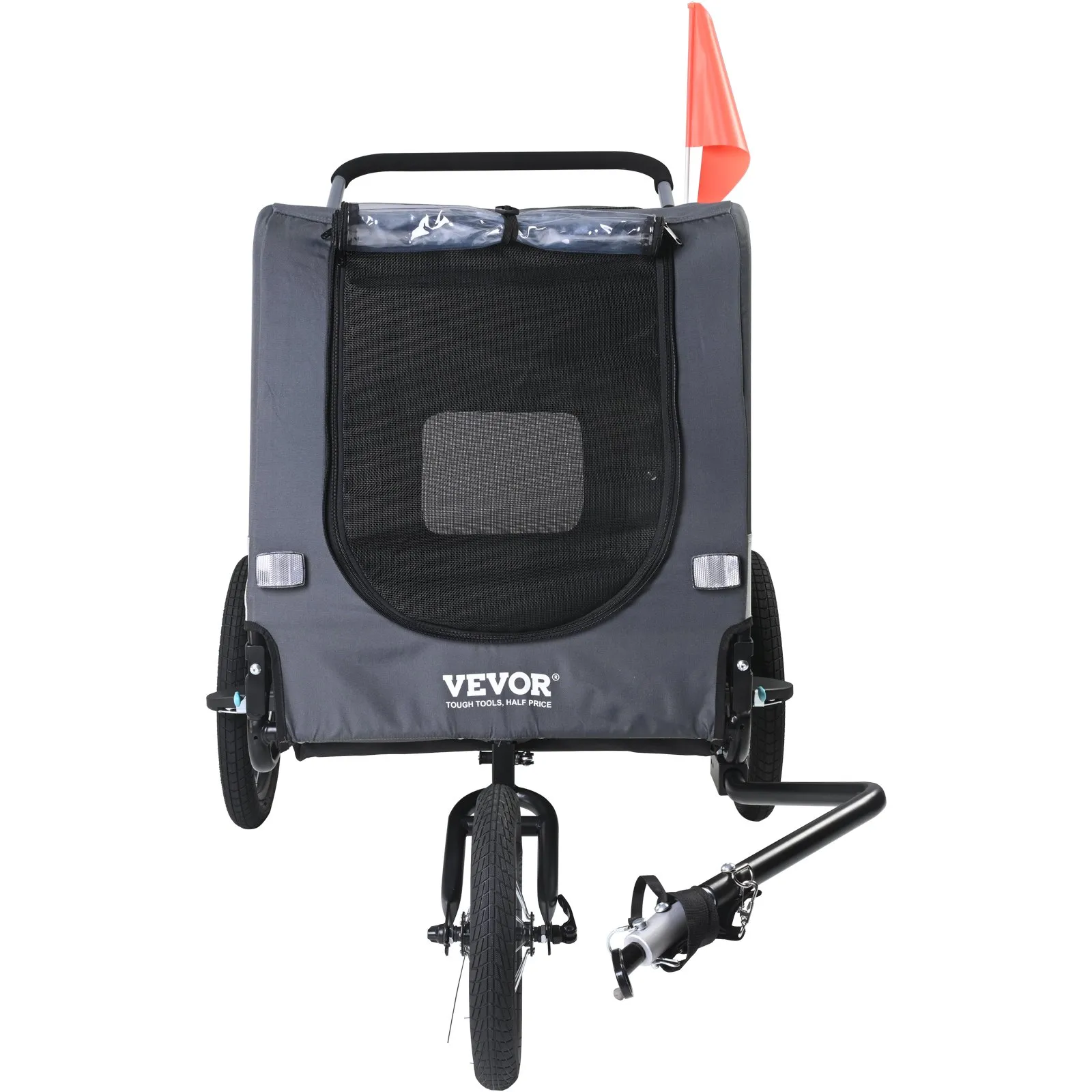 (FINAL PRICES ARE LOWER ON OUR SITE!) VEVOR Dog Bike Trailer, Supports up to 100 lbs, 2-in-1 Pet Stroller Cart Bicycle Carrier, Easy Folding Cart Frame with Quick Release Wheels, Universal Bicycle Coupler, Reflectors, Flag, Black/Gray