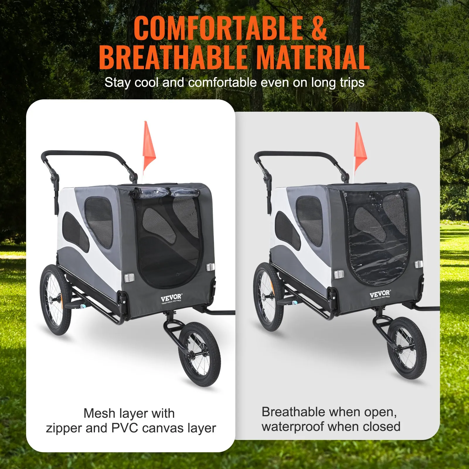 (FINAL PRICES ARE LOWER ON OUR SITE!) VEVOR Dog Bike Trailer, Supports up to 100 lbs, 2-in-1 Pet Stroller Cart Bicycle Carrier, Easy Folding Cart Frame with Quick Release Wheels, Universal Bicycle Coupler, Reflectors, Flag, Black/Gray