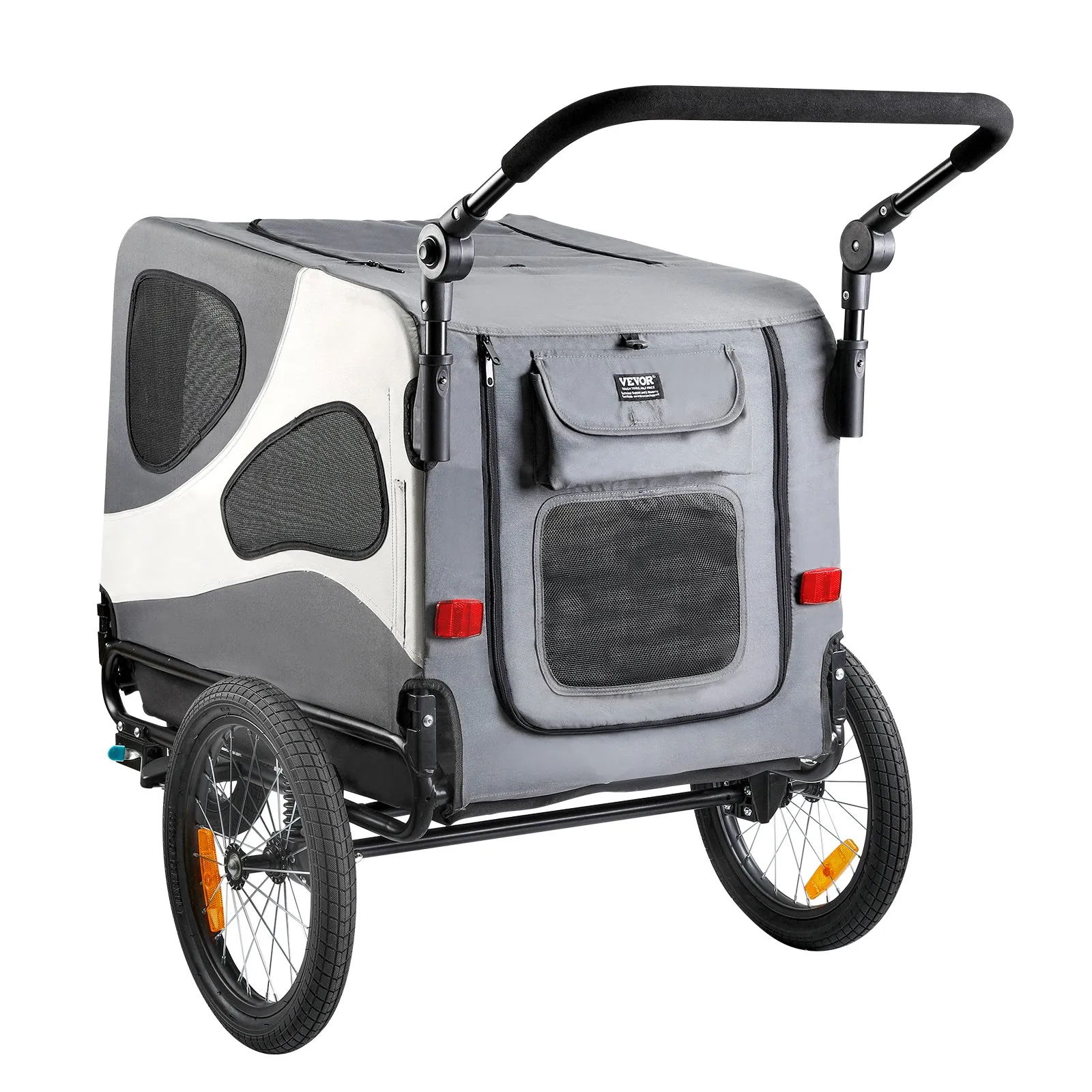 (FINAL PRICES ARE LOWER ON OUR SITE!) VEVOR Dog Bike Trailer, Supports up to 100 lbs, 2-in-1 Pet Stroller Cart Bicycle Carrier, Easy Folding Cart Frame with Quick Release Wheels, Universal Bicycle Coupler, Reflectors, Flag, Black/Gray