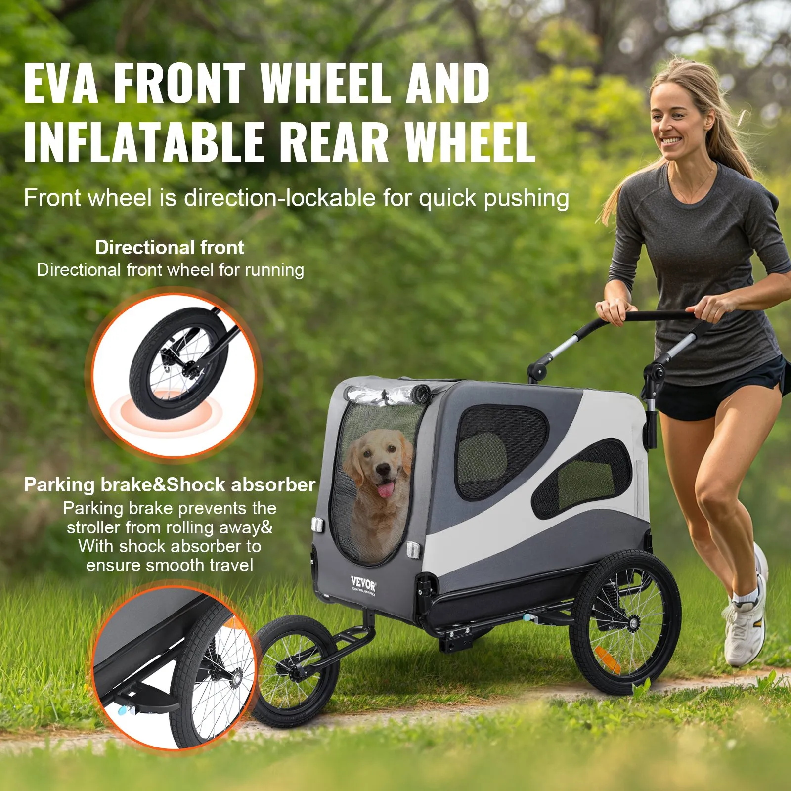 (FINAL PRICES ARE LOWER ON OUR SITE!) VEVOR Dog Bike Trailer, Supports up to 100 lbs, 2-in-1 Pet Stroller Cart Bicycle Carrier, Easy Folding Cart Frame with Quick Release Wheels, Universal Bicycle Coupler, Reflectors, Flag, Black/Gray