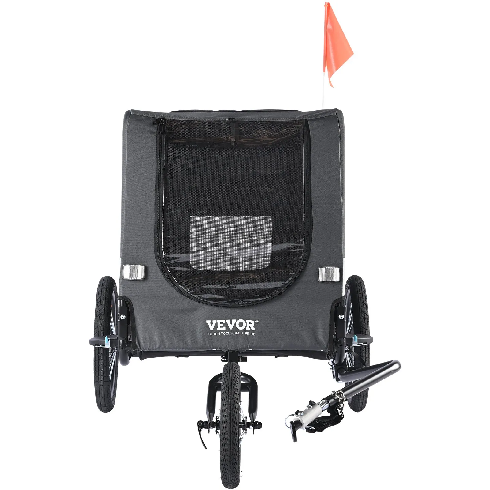 (FINAL PRICES ARE LOWER ON OUR SITE!) VEVOR Dog Bike Trailer, Supports up to 100 lbs, 2-in-1 Pet Stroller Cart Bicycle Carrier, Easy Folding Cart Frame with Quick Release Wheels, Universal Bicycle Coupler, Reflectors, Flag, Black/Gray