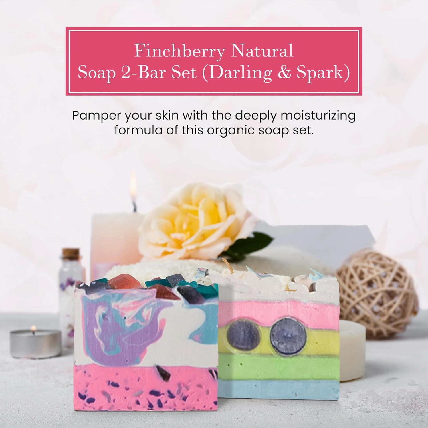 FinchBerry Natural Soap 2-Bar Set (Darling & Spark) - Handmade, Vegan, Moisturizing, Natural Cleansing Soap with Shea Butter, Olive & Coconut Oil to Hydrate & Soften Skin, Pack of 2 (4.5 oz each)