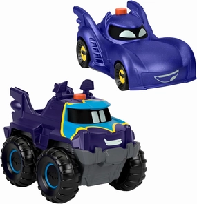 Fisher-Price DC Batwheels Light-Up 1:55 Scale Toy Cars 2-Pack, Bam The Batmobile and Buff, Preschool Pretend Play Ages 3  Years