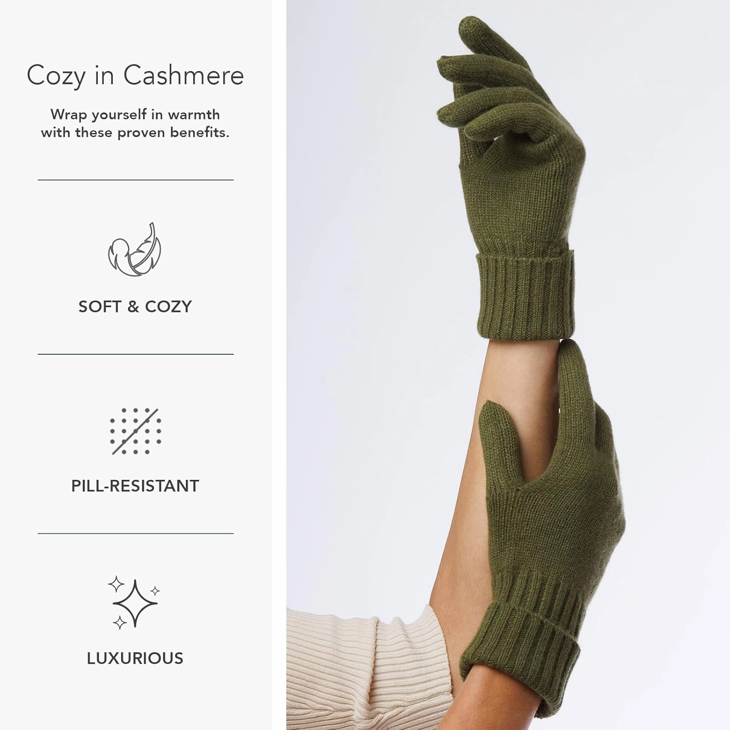 Fishers Finery Women's 100% Pure Knit Ultra Plush Cashmere Gloves Ribbed Cuff