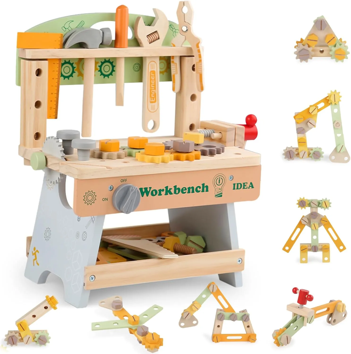 Fistone Wooden Tool Workbench Set for Kids, Educational Construction Toy with Realistic Tools and Accessories, Durable Wooden Workbench for Pretend Play and DIY Learning, Great Gift for Toddlers 3 