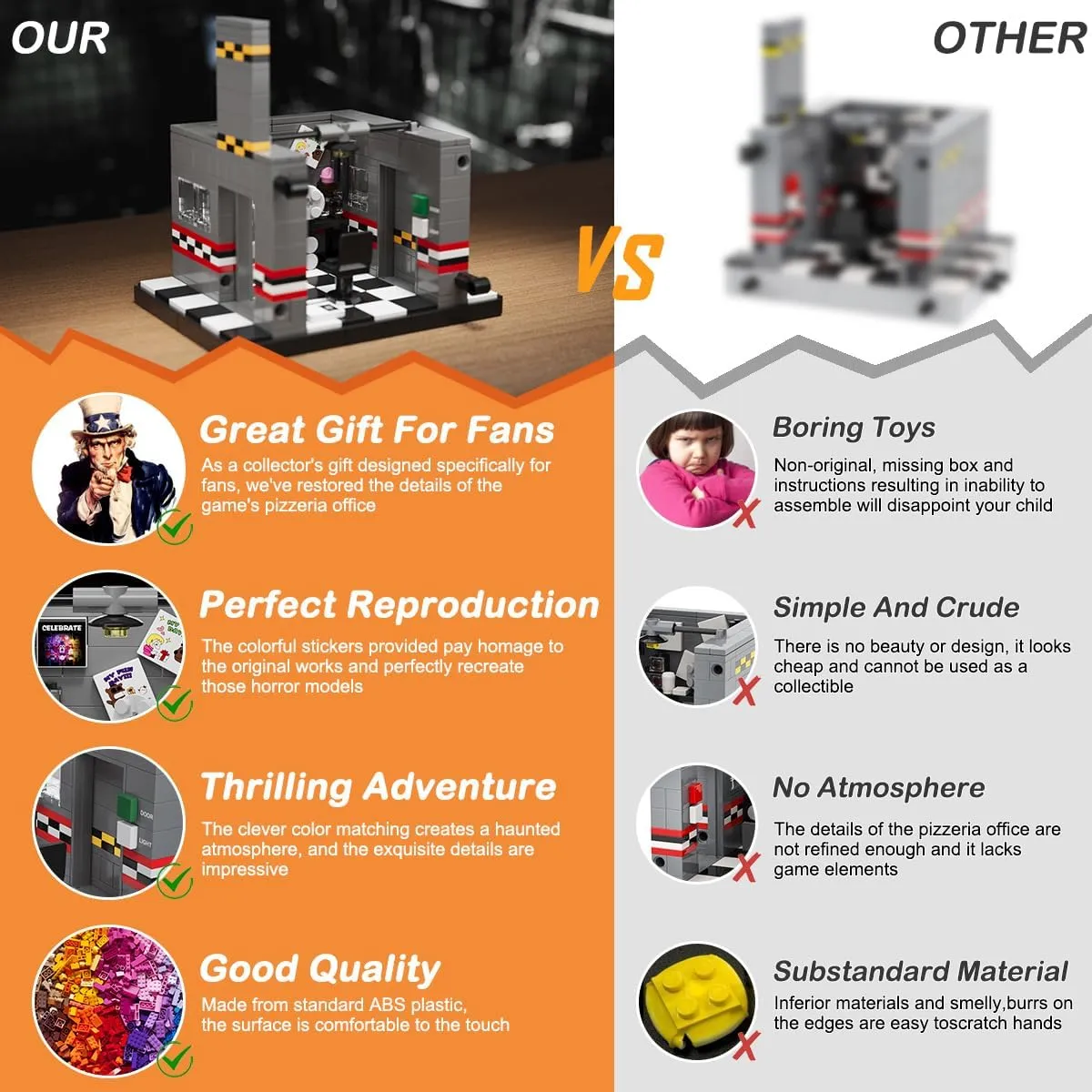Five Nights Pizzeria Office Building Blocks Set, Monster Classic Horror Game Halloween Creative Festival Bricks Kit Toys Gifts Merch, Suitable for Fans Boys Girls Kids