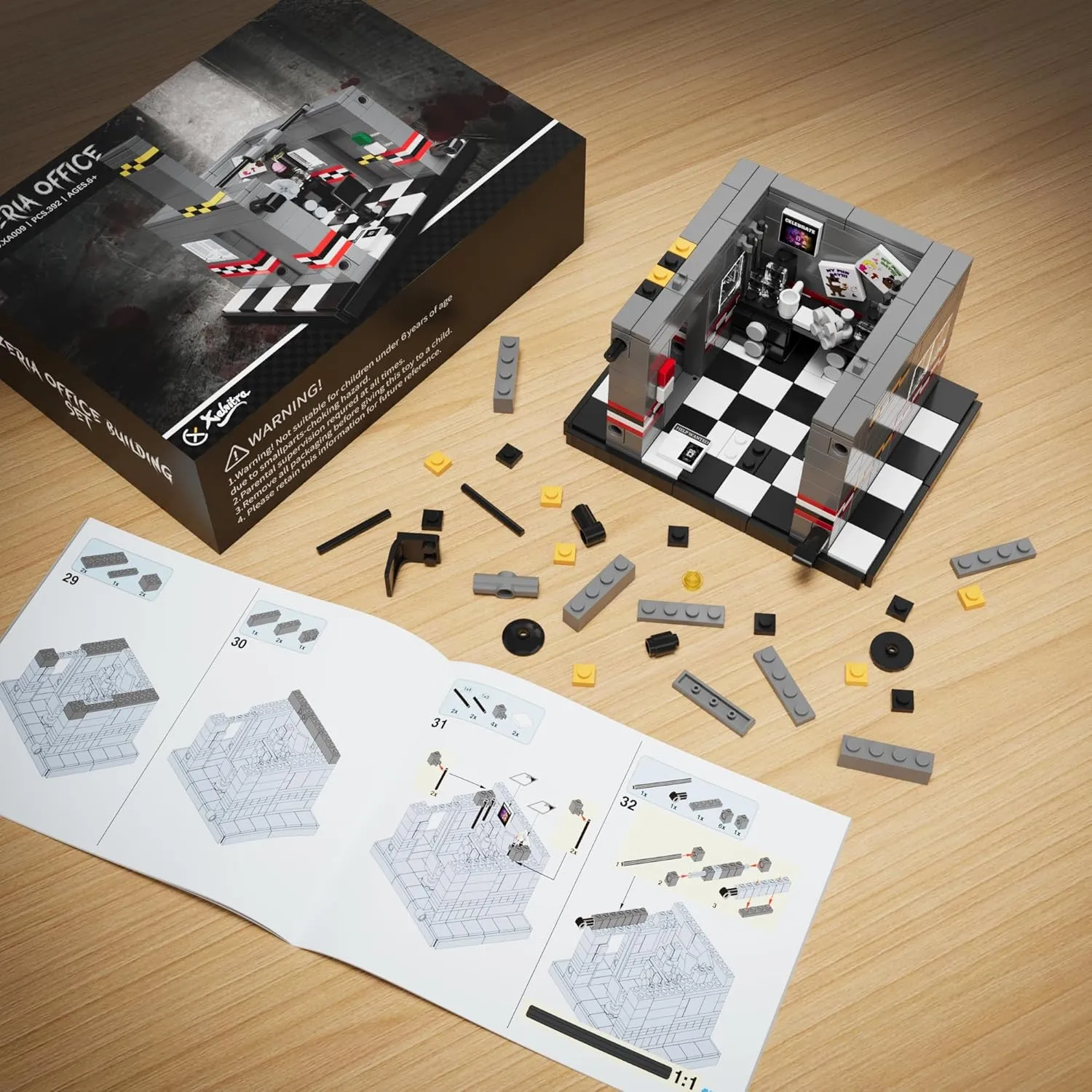 Five Nights Pizzeria Office Building Blocks Set, Monster Classic Horror Game Halloween Creative Festival Bricks Kit Toys Gifts Merch, Suitable for Fans Boys Girls Kids
