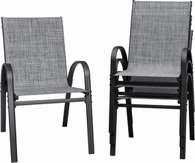 Flamaker Patio Chairs Stackable Dining Chairs Set of 4 Metal and Teslin Outdoor Chairs for Lawn Deck Balcony Porch (Grey)