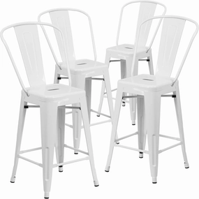 Flash Furniture Lily Commercial Grade 4 Pack 24" High White Metal Indoor-Outdoor Counter Height Stool with Removable Back