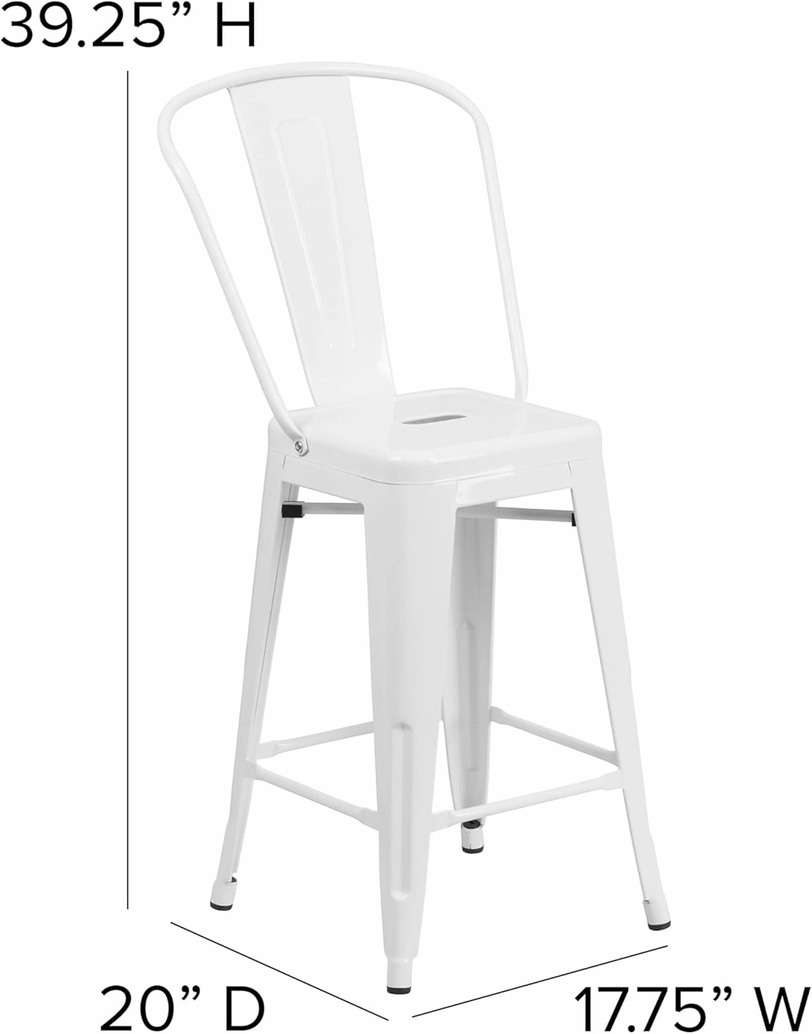Flash Furniture Lily Commercial Grade 4 Pack 24" High White Metal Indoor-Outdoor Counter Height Stool with Removable Back