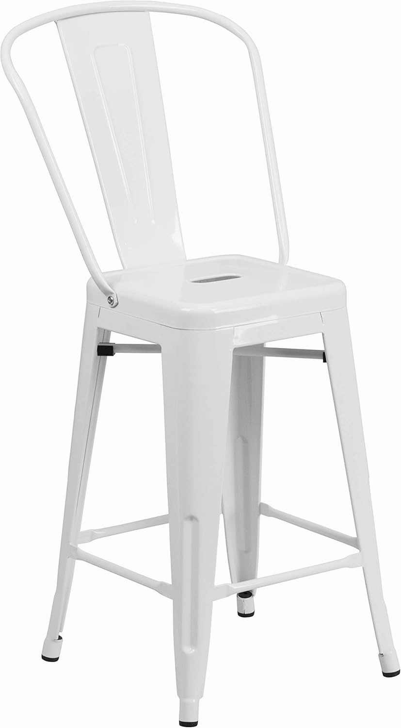 Flash Furniture Lily Commercial Grade 4 Pack 24" High White Metal Indoor-Outdoor Counter Height Stool with Removable Back