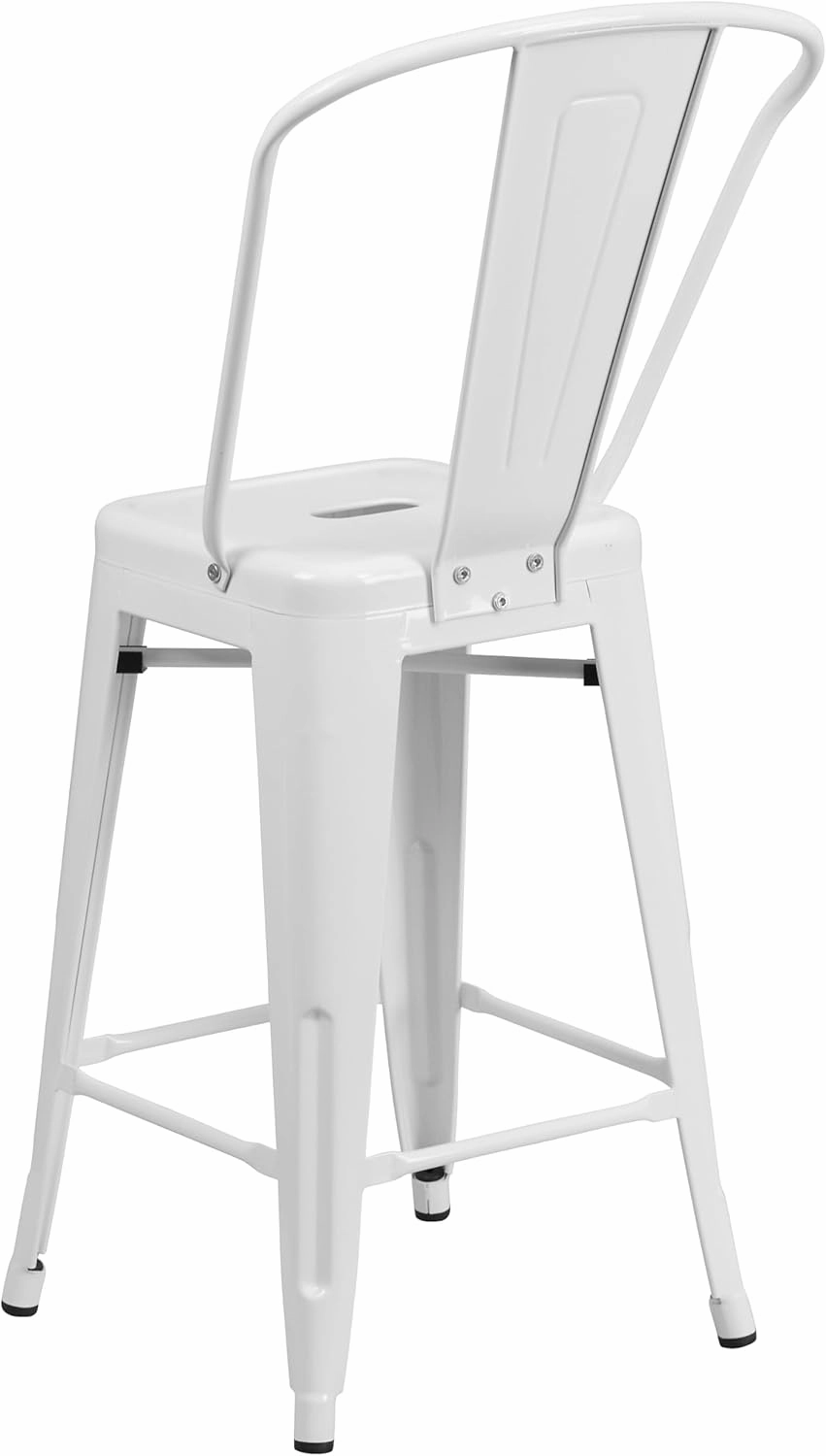 Flash Furniture Lily Commercial Grade 4 Pack 24" High White Metal Indoor-Outdoor Counter Height Stool with Removable Back