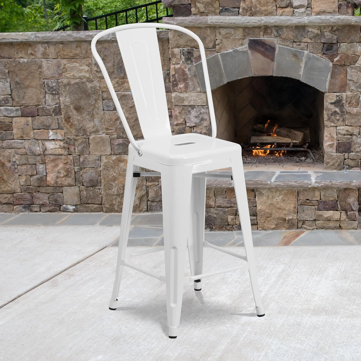 Flash Furniture Lily Commercial Grade 4 Pack 24" High White Metal Indoor-Outdoor Counter Height Stool with Removable Back