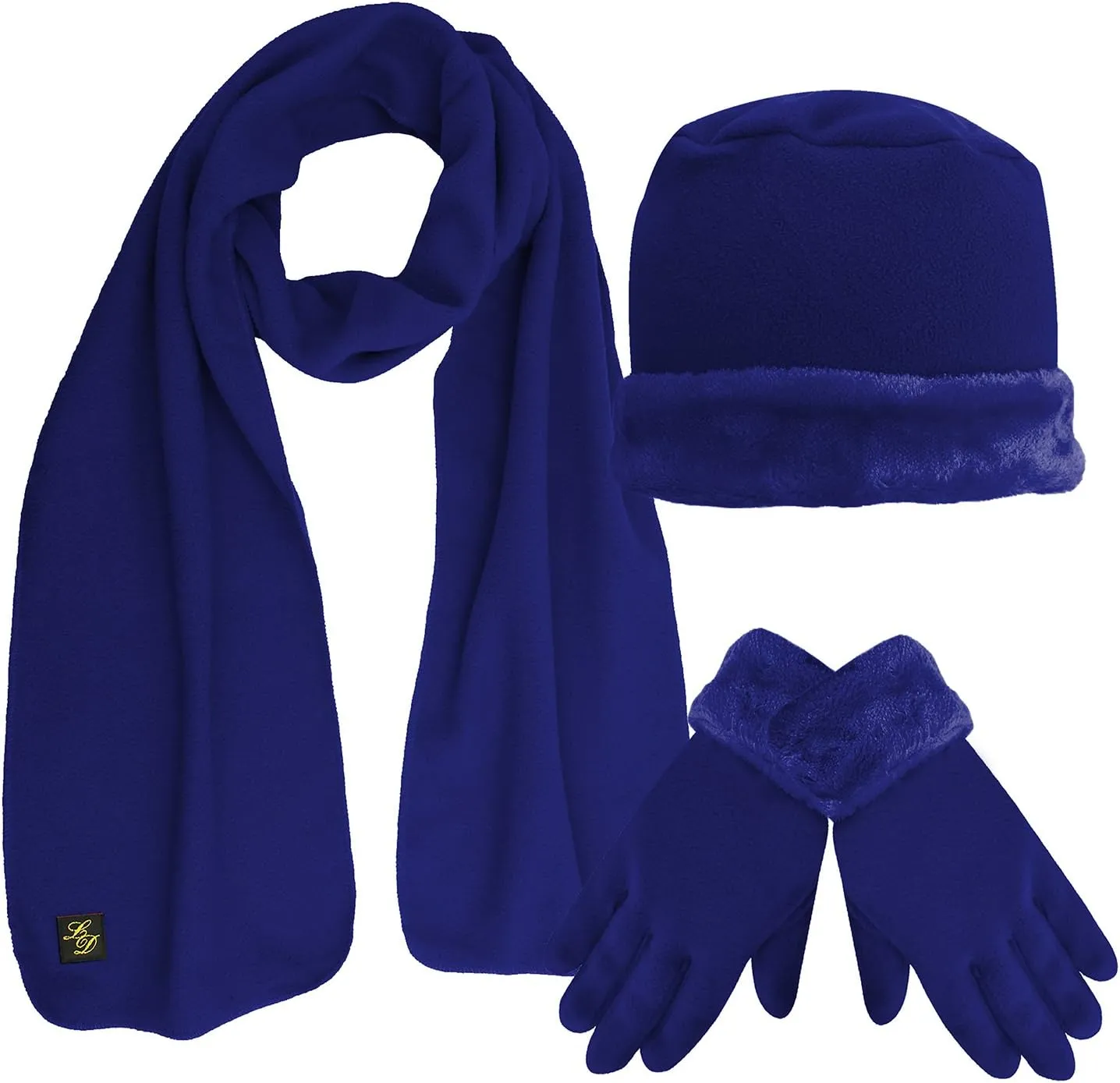 Fleece Hat Scarf & Glove Set With Plush Fur Trim