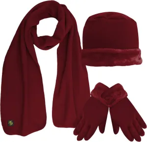 Fleece Hat Scarf & Glove Set With Plush Fur Trim