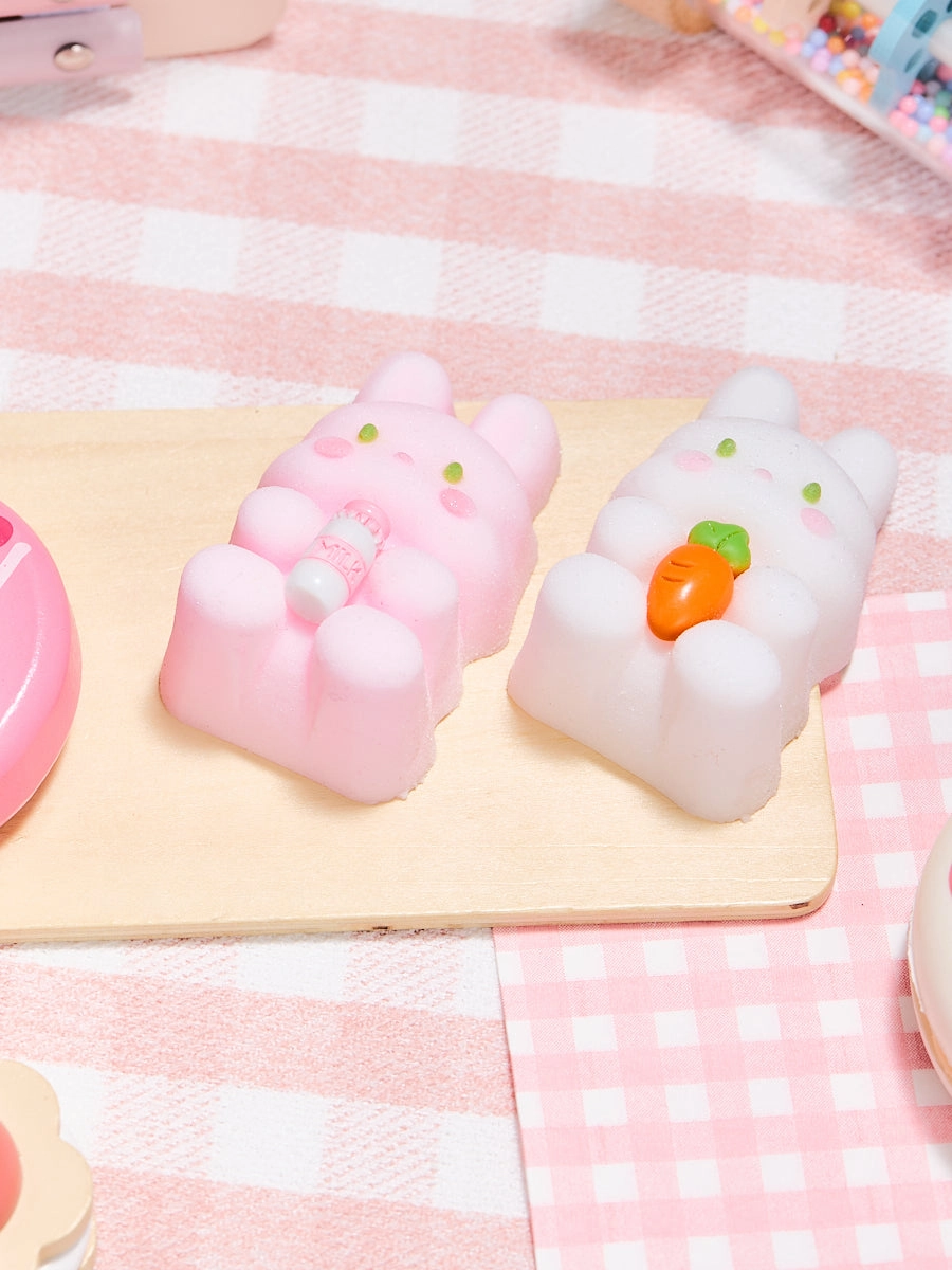 Flocked Twin Pink & White Bunny Squeeze Toys