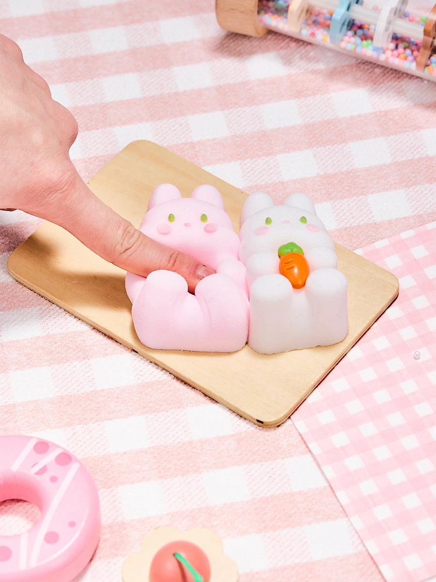 Flocked Twin Pink & White Bunny Squeeze Toys